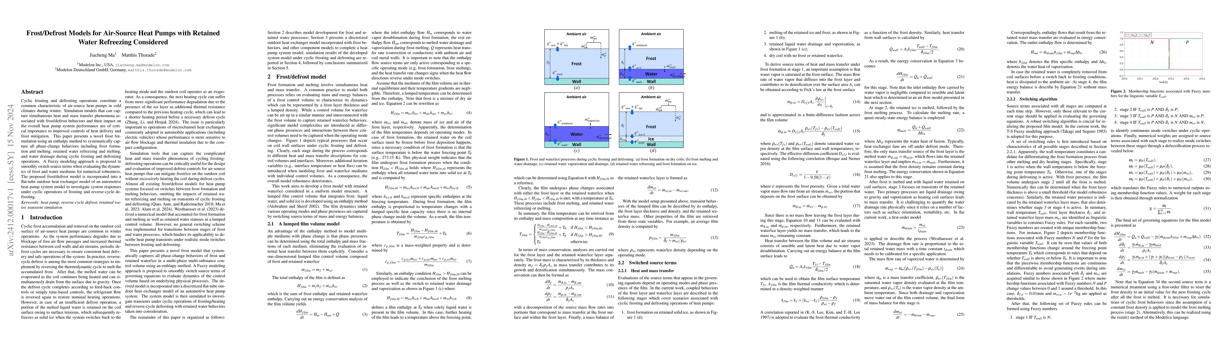 Thumbnail for Frost/Defrost Models for Air-Source Heat Pumps with Retained Water
  Refreezing Considered