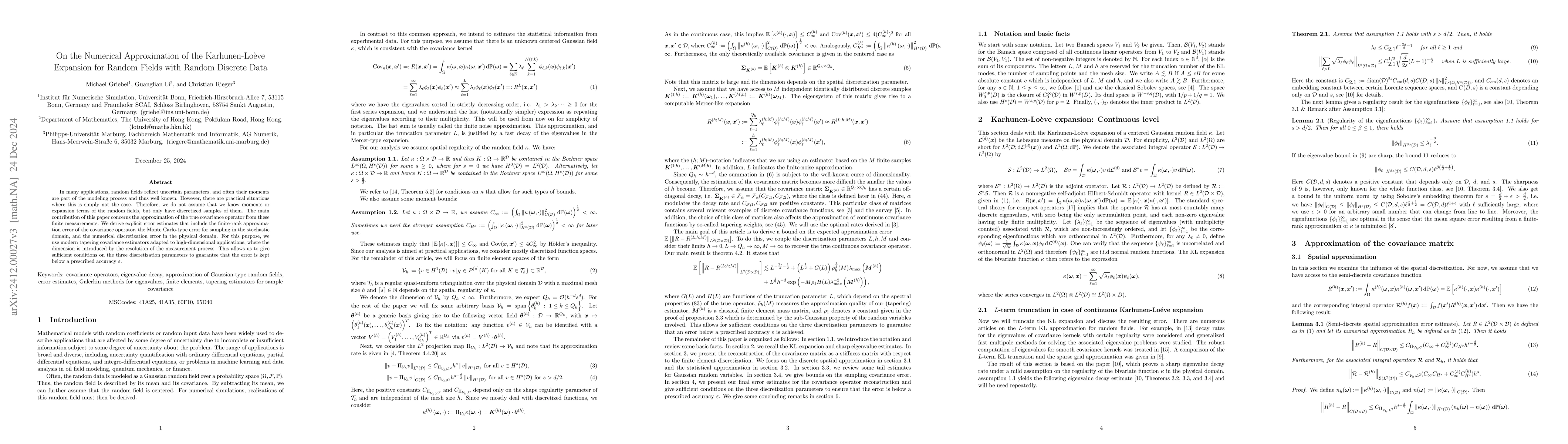 Thumbnail for On the Numerical Approximation of the Karhunen-Loève Expansion for
  Random Fields with Random Discrete Data