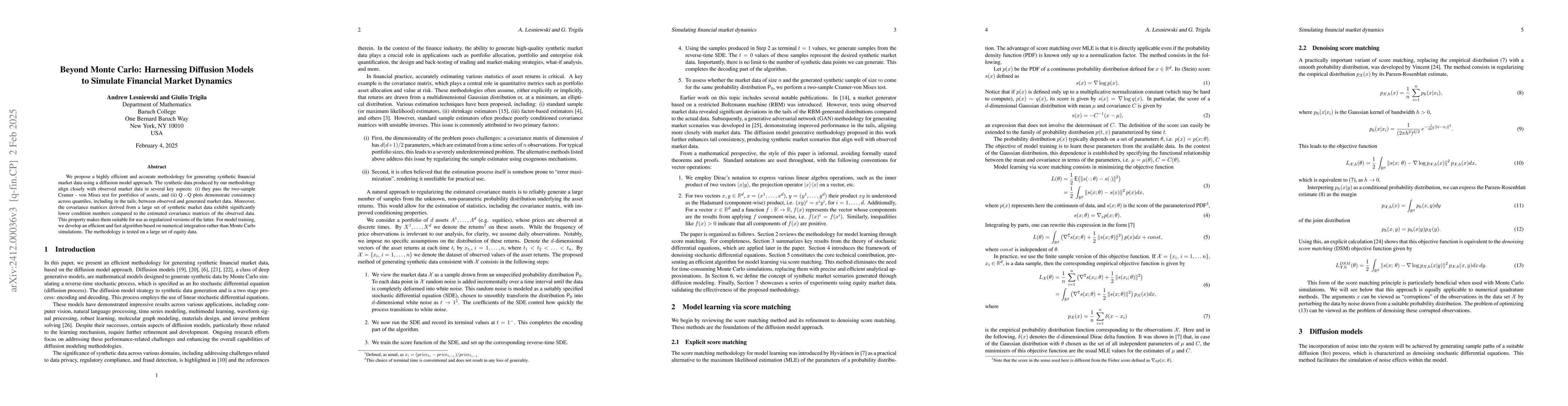 Thumbnail for Beyond Monte Carlo: Harnessing Diffusion Models to Simulate Financial
  Market Dynamics