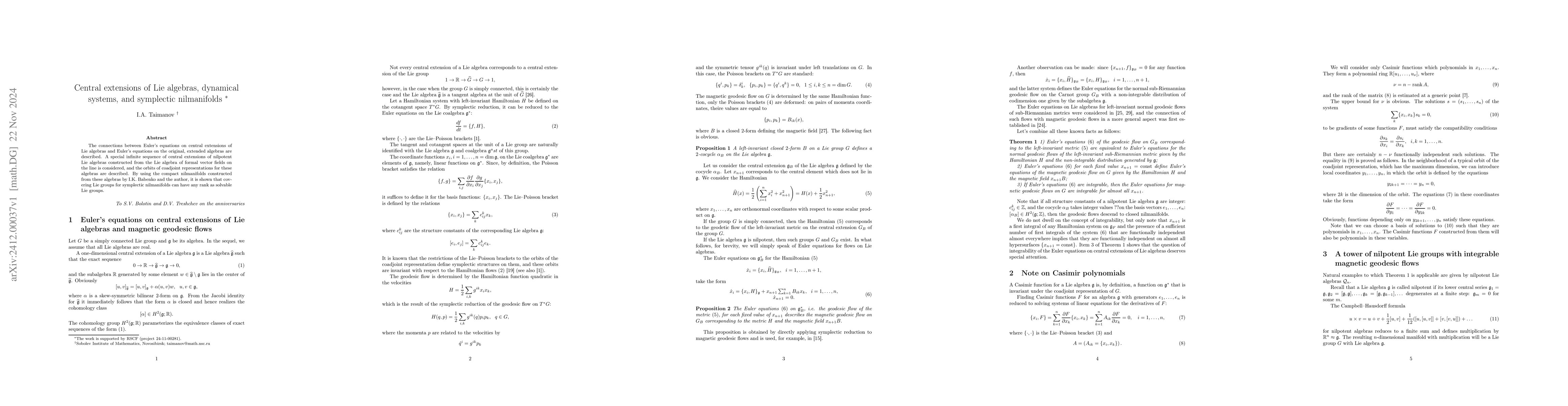 Thumbnail for Central extensions of Lie algebras, dynamical systems, and symplectic
  nilmanifolds