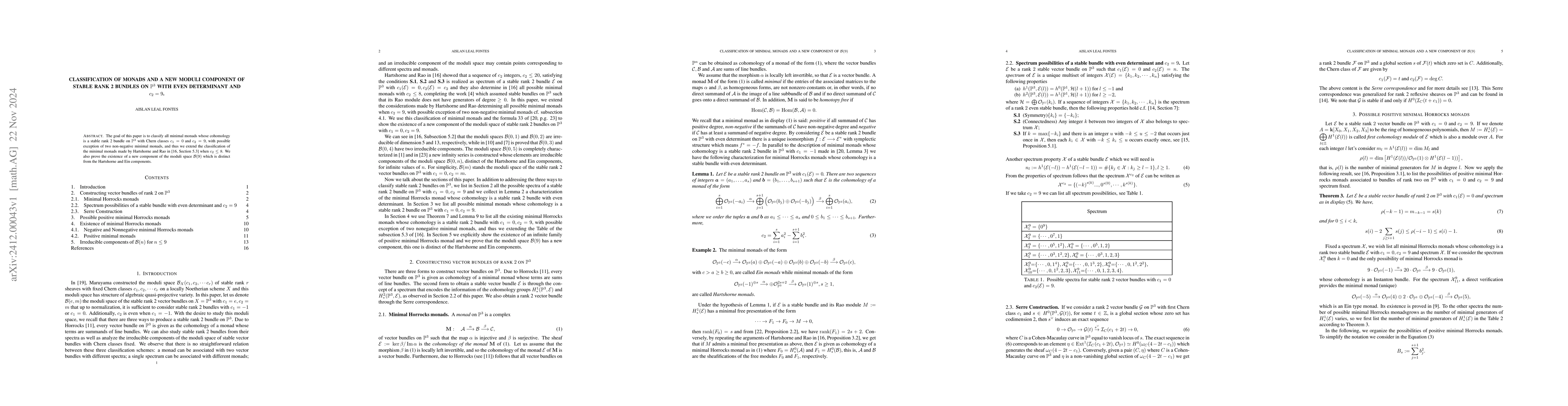Thumbnail for Classification of monads and a new moduli component of stable rank 2
  bundles on $\mathbb{P}^3$ with even determinant and $c_2=9$
