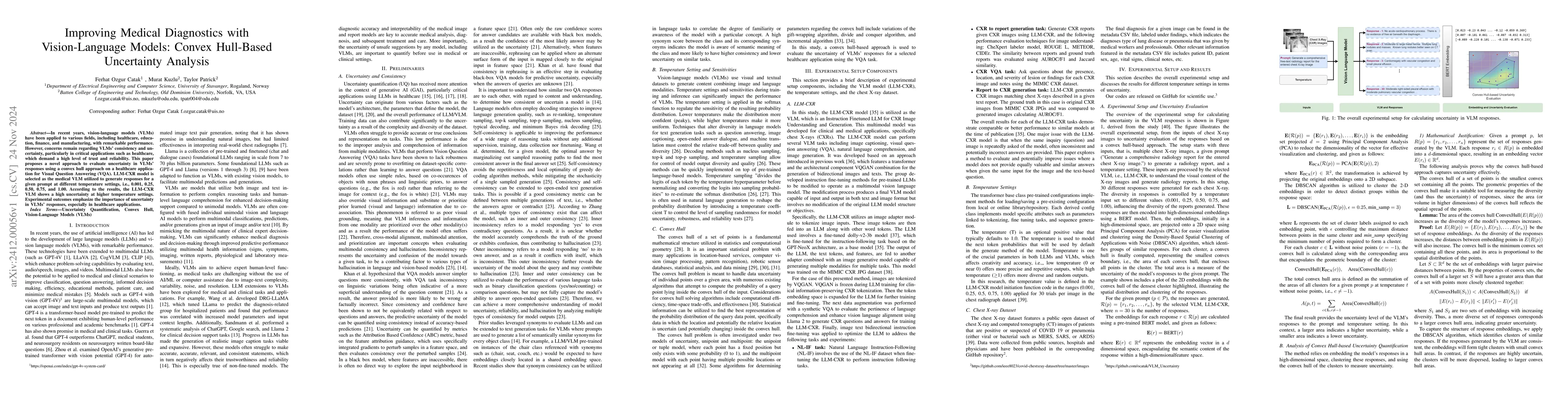 Thumbnail for Improving Medical Diagnostics with Vision-Language Models: Convex
  Hull-Based Uncertainty Analysis