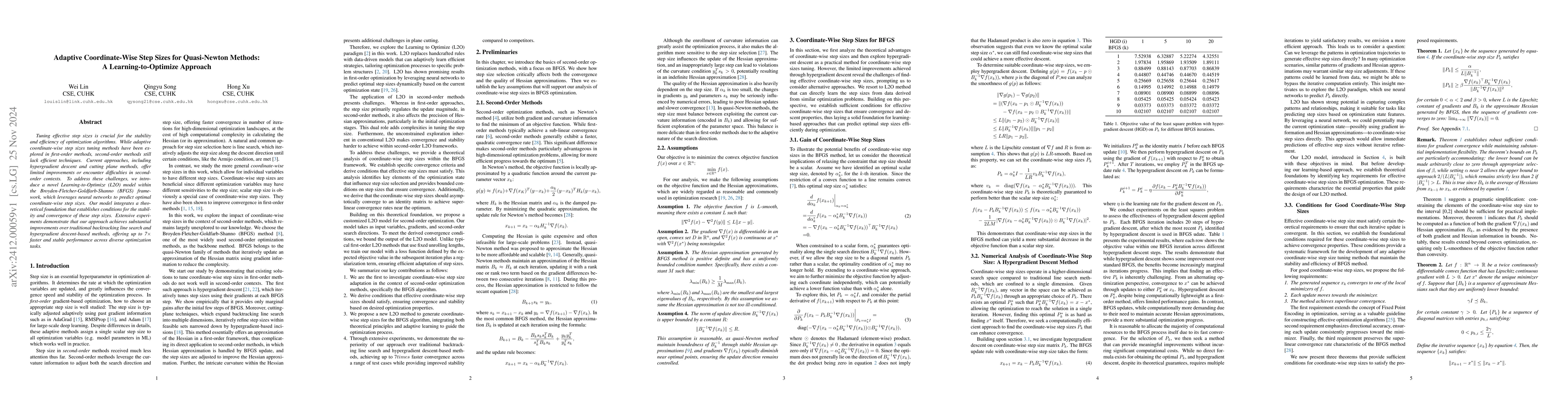 Thumbnail for Adaptive Coordinate-Wise Step Sizes for Quasi-Newton Methods: A
  Learning-to-Optimize Approach