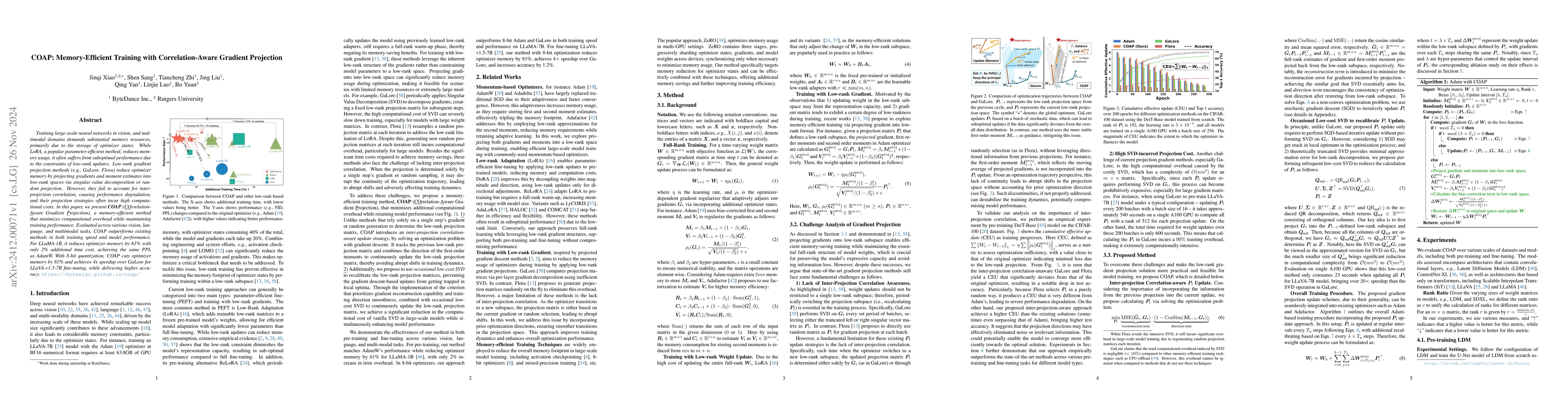 Thumbnail for COAP: Memory-Efficient Training with Correlation-Aware Gradient
  Projection
