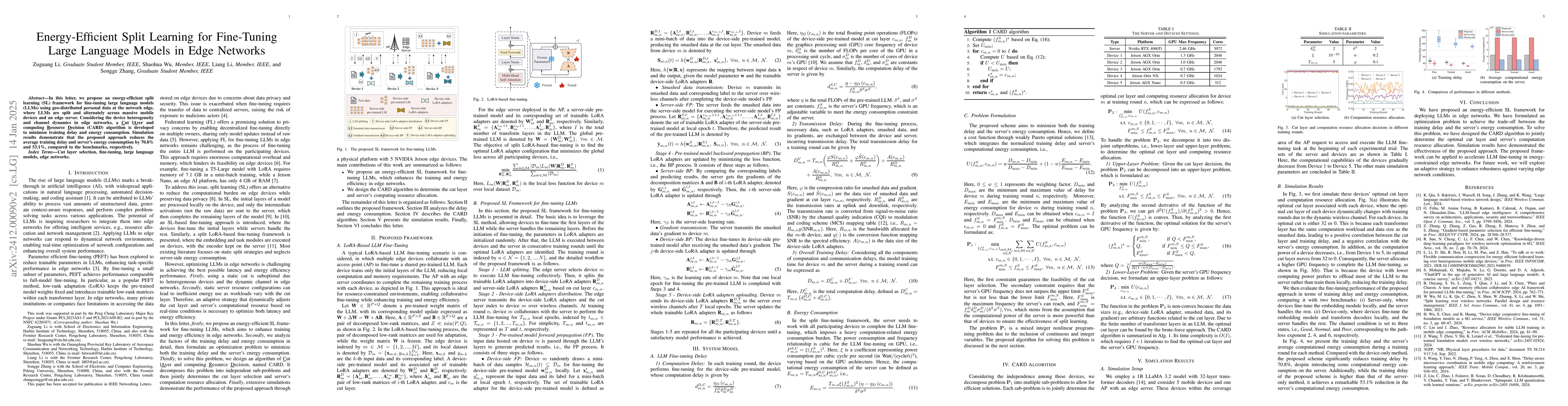 Thumbnail for Energy-Efficient Split Learning for Fine-Tuning Large Language Models in
  Edge Networks
