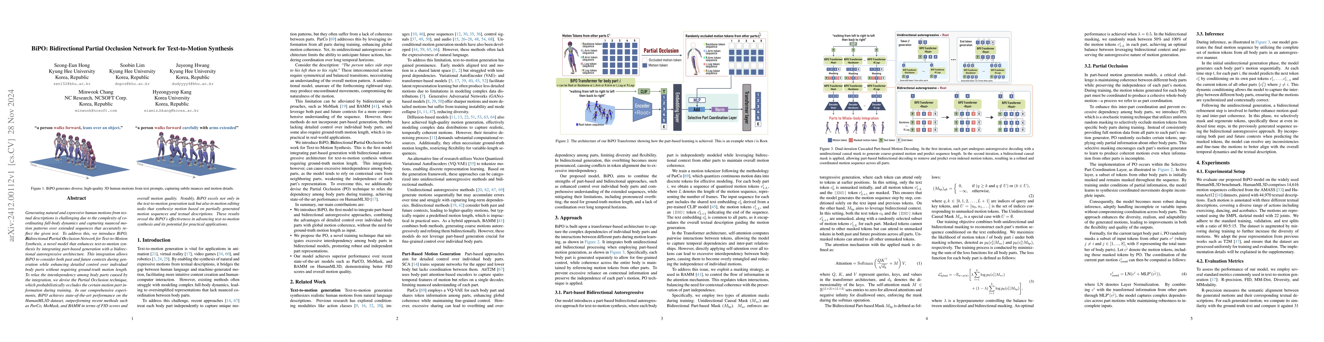 Thumbnail for BiPO: Bidirectional Partial Occlusion Network for Text-to-Motion
  Synthesis