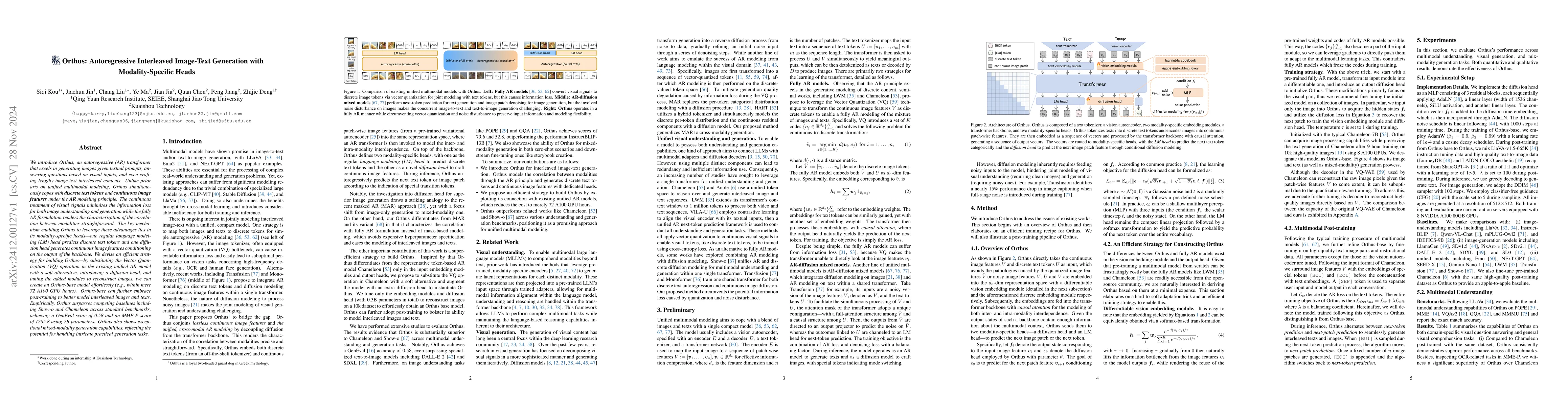 Thumbnail for Orthus: Autoregressive Interleaved Image-Text Generation with
  Modality-Specific Heads