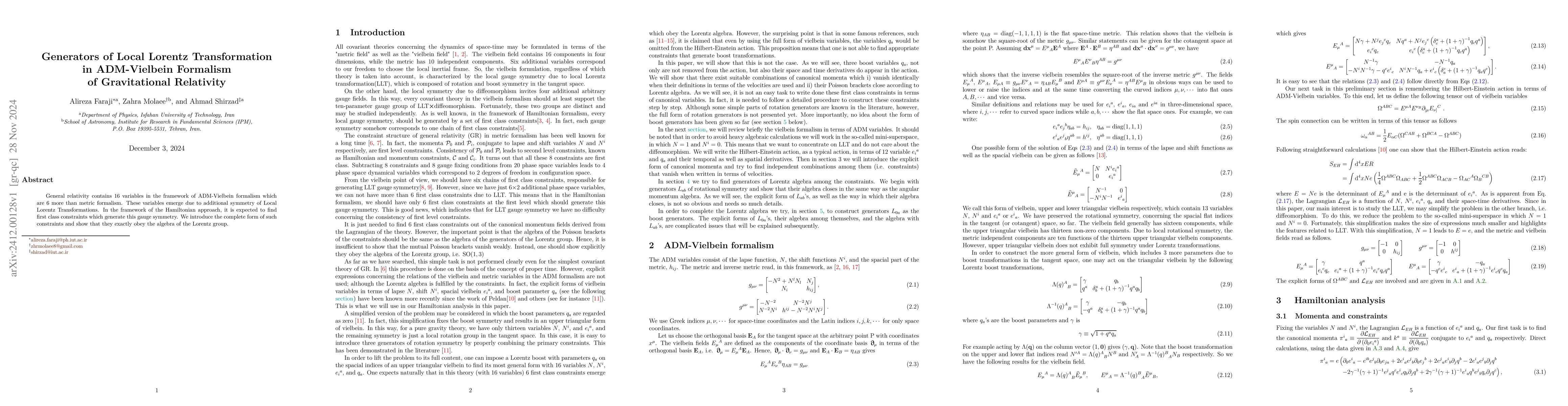 Thumbnail for Generators of Local Lorentz Transformation in ADM-Vielbein Formalism of
  Gravitational Relativity
