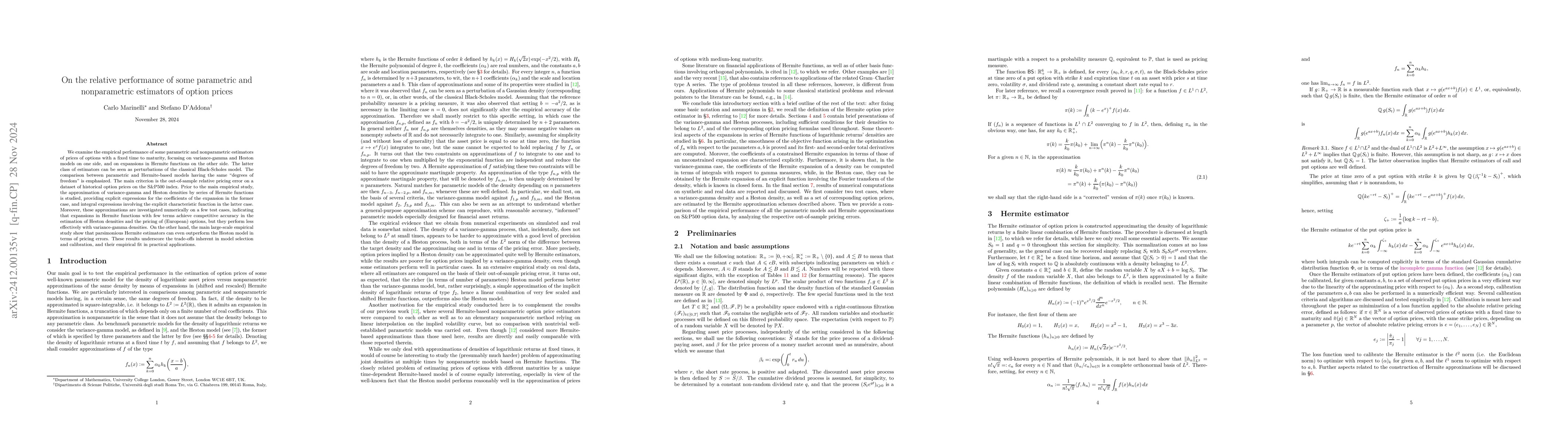 Thumbnail for On the relative performance of some parametric and nonparametric
  estimators of option prices