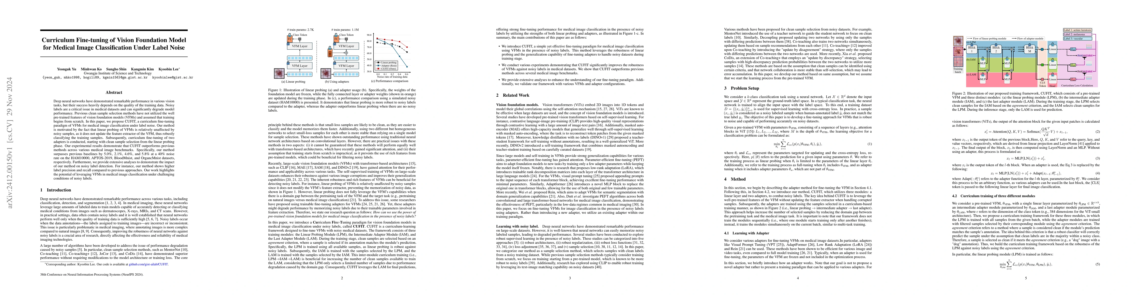 Thumbnail for Curriculum Fine-tuning of Vision Foundation Model for Medical Image
  Classification Under Label Noise