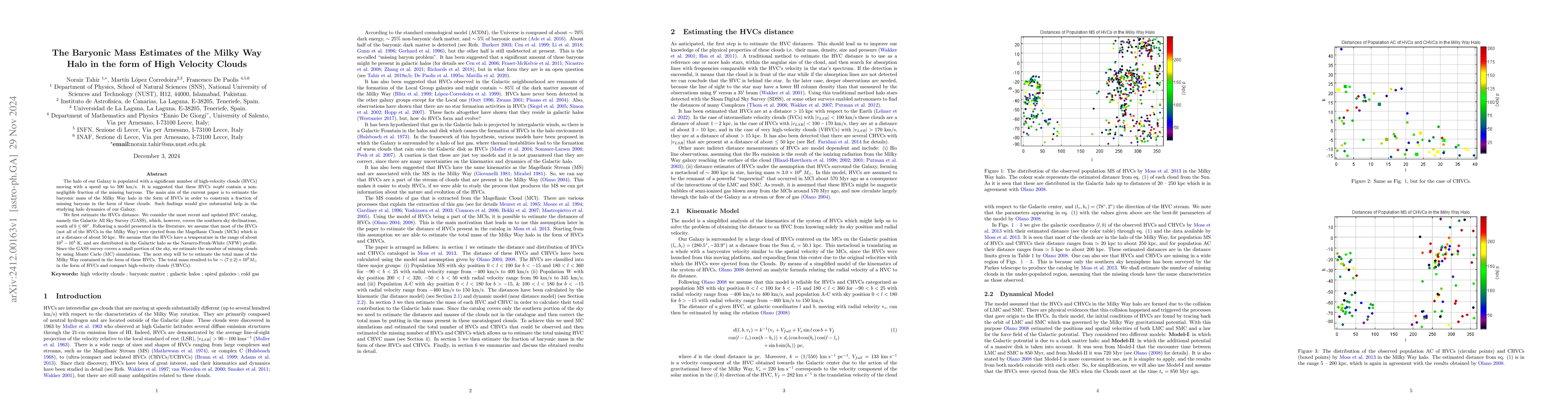Thumbnail for The Baryonic Mass Estimates of the Milky Way Halo in the form of High
  Velocity Clouds
