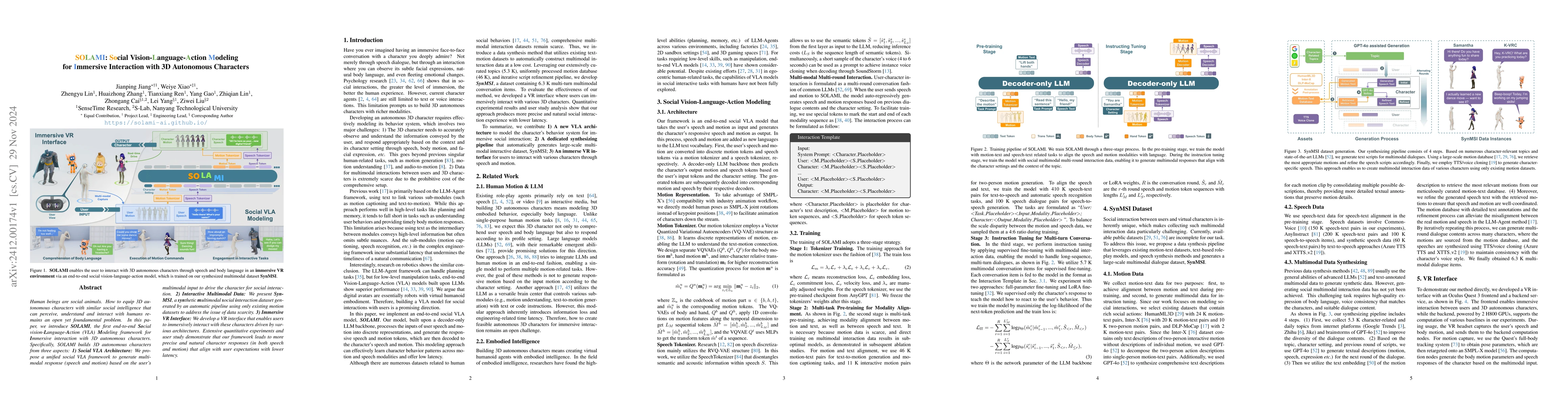 Thumbnail for SOLAMI: Social Vision-Language-Action Modeling for Immersive Interaction
  with 3D Autonomous Characters