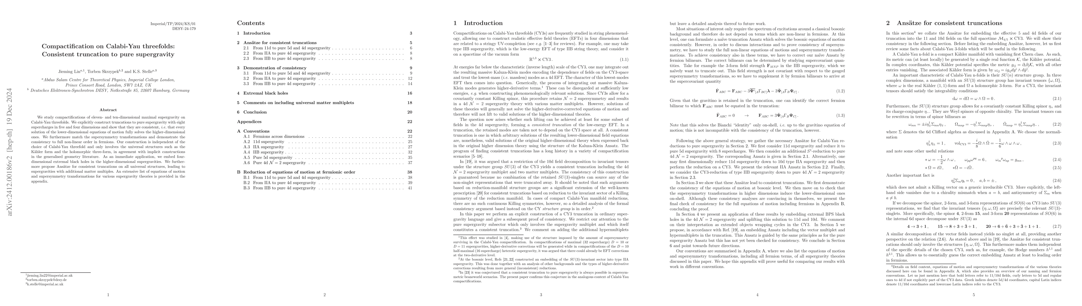 Thumbnail for Compactification on Calabi-Yau threefolds: Consistent truncation to pure
  supergravity