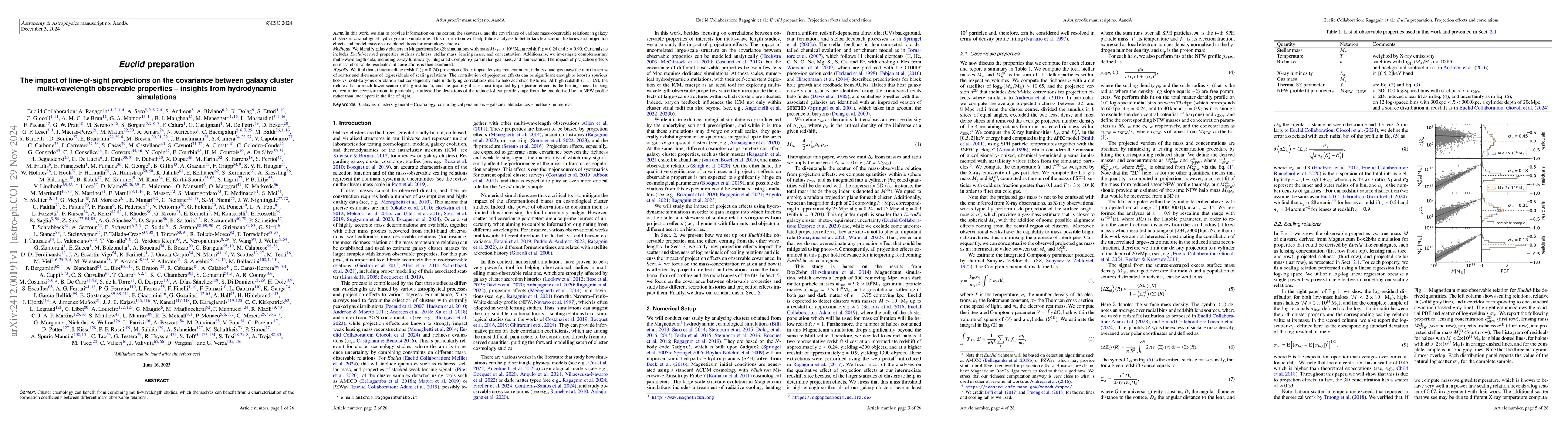 Thumbnail for Euclid preparation: TBD. The impact of line-of-sight projections on the
  covariance between galaxy cluster multi-wavelength observable properties --
  insights from hydrodynamic simulations