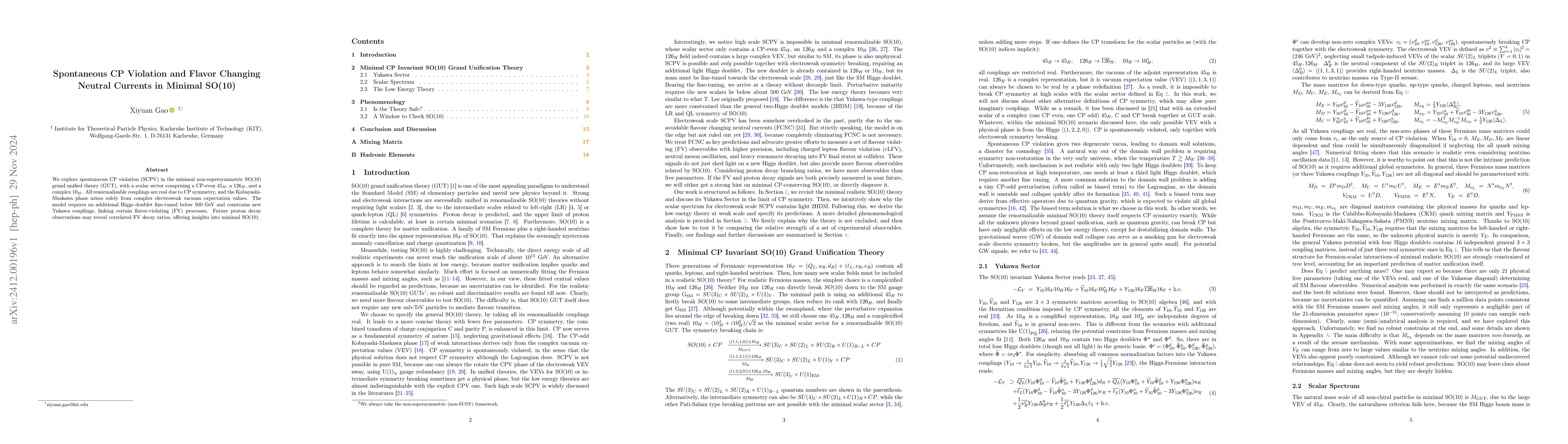 Thumbnail for Spontaneous CP Violation and Flavor Changing Neutral Currents in Minimal
  SO(10)