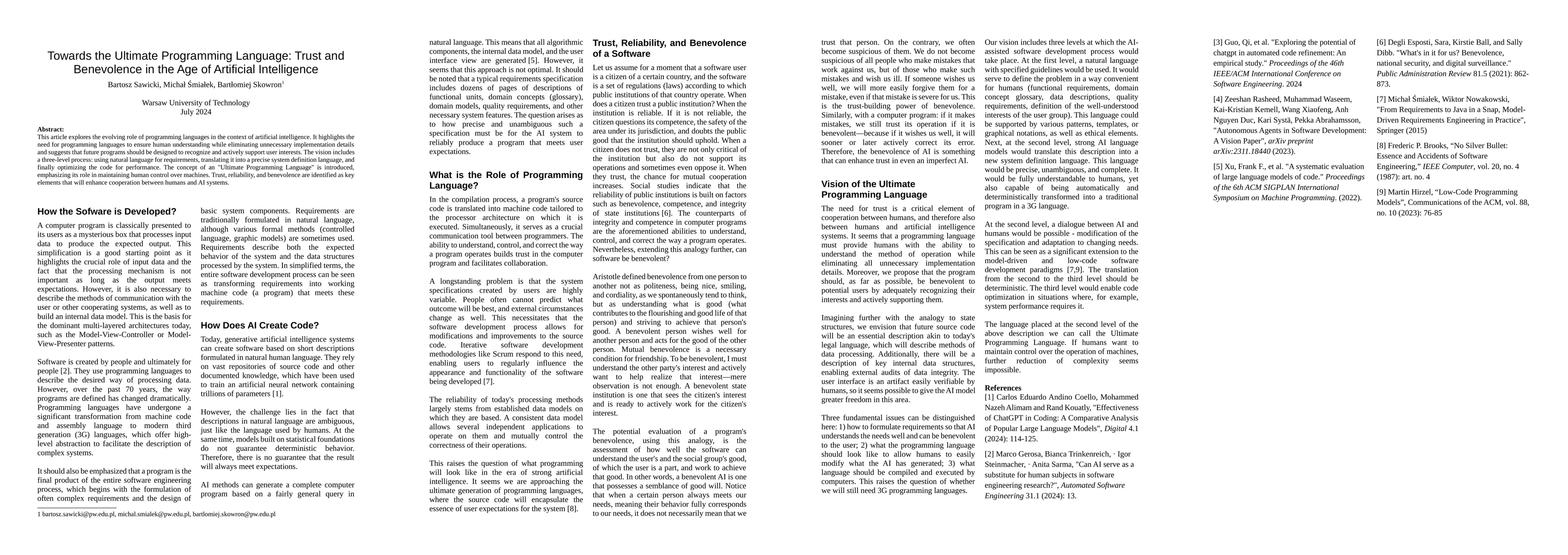 Thumbnail for Towards the Ultimate Programming Language: Trust and Benevolence in the
  Age of Artificial Intelligence
