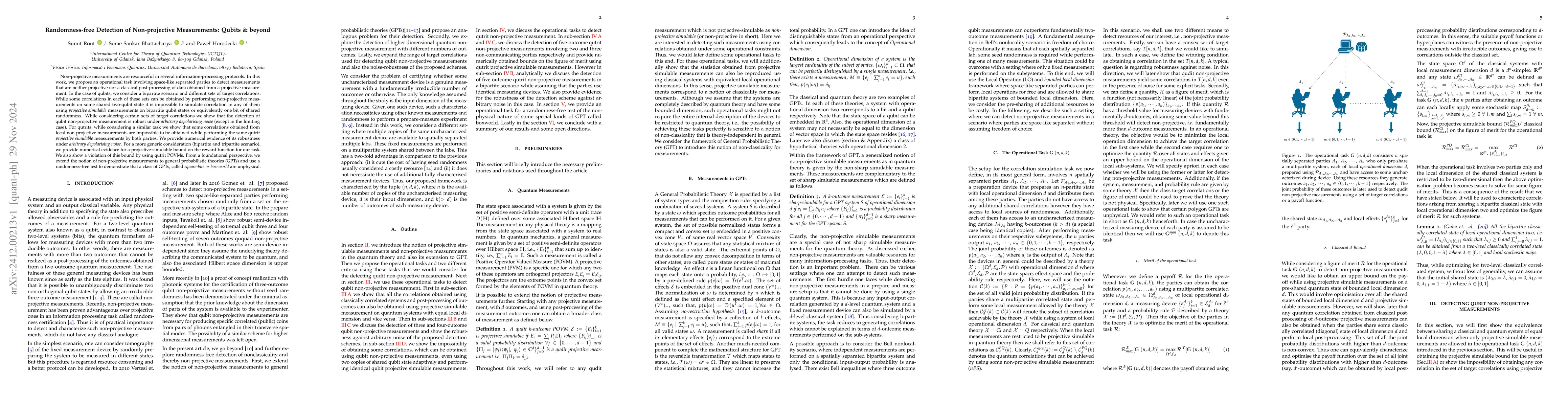 Thumbnail for Randomness-free Detection of Non-projective Measurements: Qubits &
  beyond