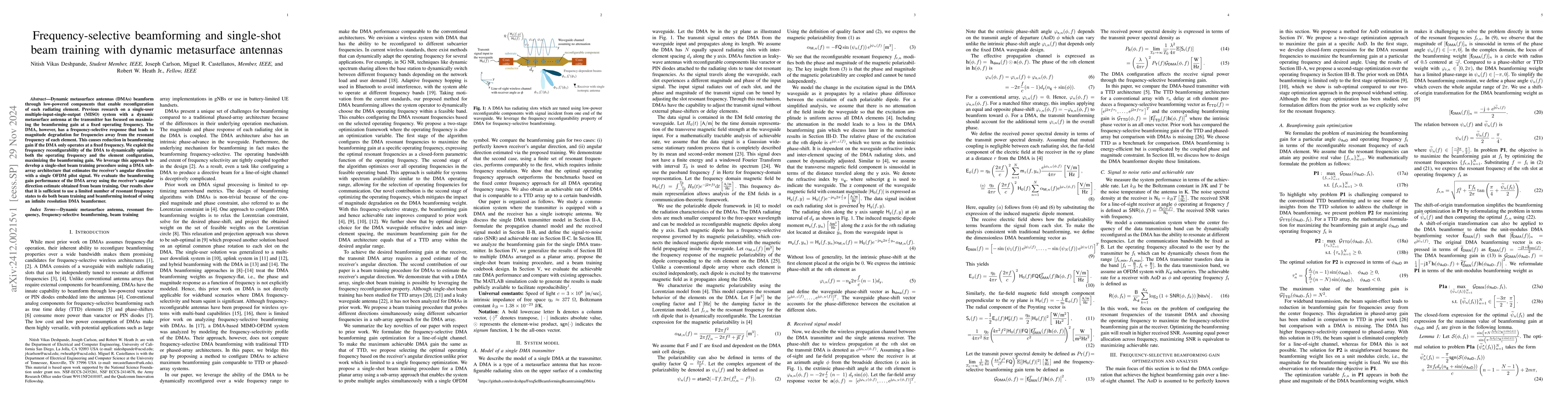 Thumbnail for Frequency-selective beamforming and single-shot beam training with
  dynamic metasurface antennas