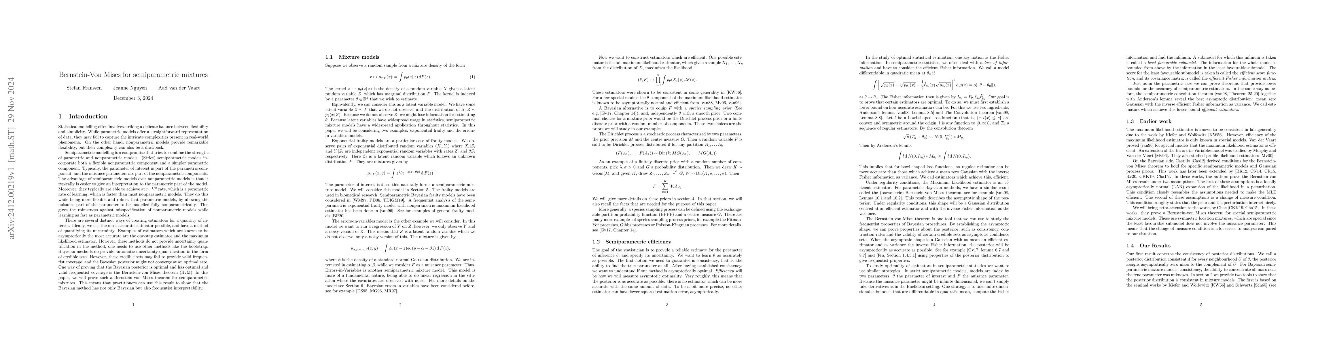 Thumbnail for The Bernstein-von Mises theorem for Semiparametric Mixtures