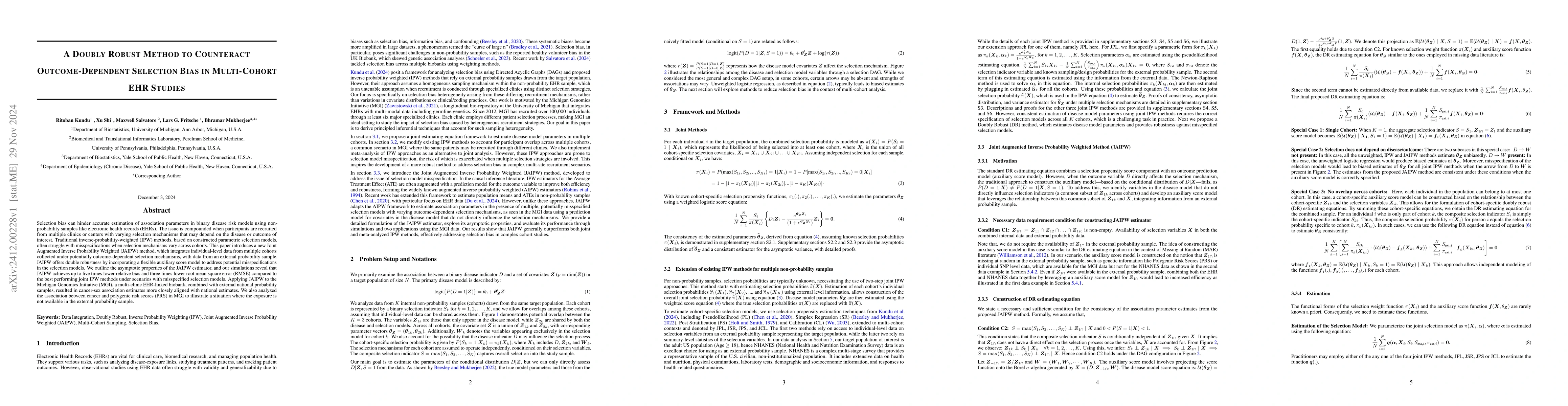 Thumbnail for A Doubly Robust Method to Counteract Outcome-Dependent Selection Bias in
  Multi-Cohort EHR Studies