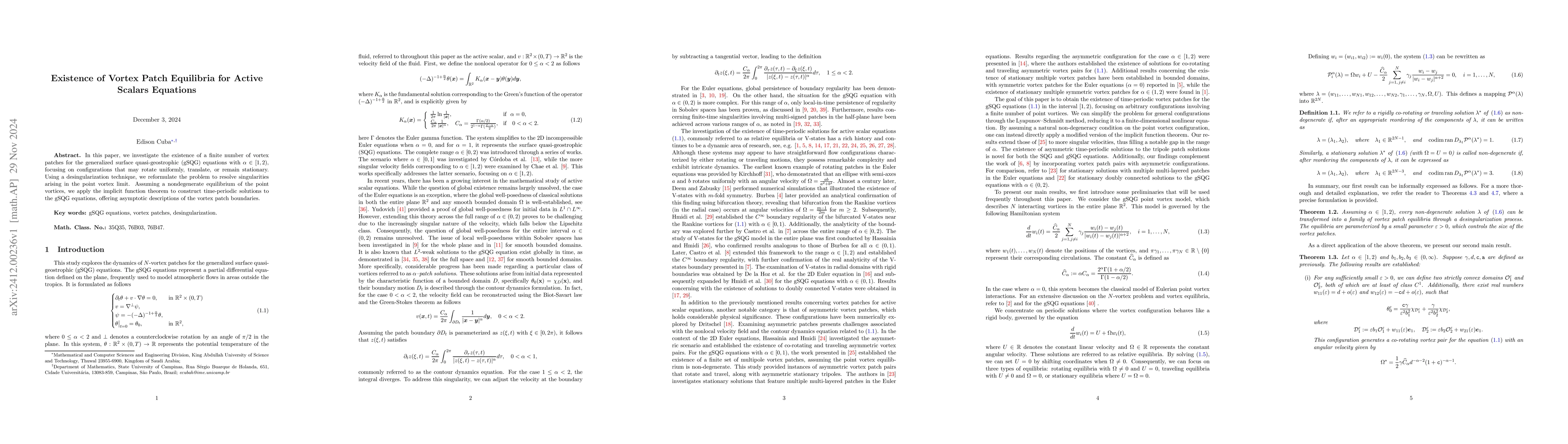 Thumbnail for Existence of Vortex Patch Equilibria for Active Scalars Equations