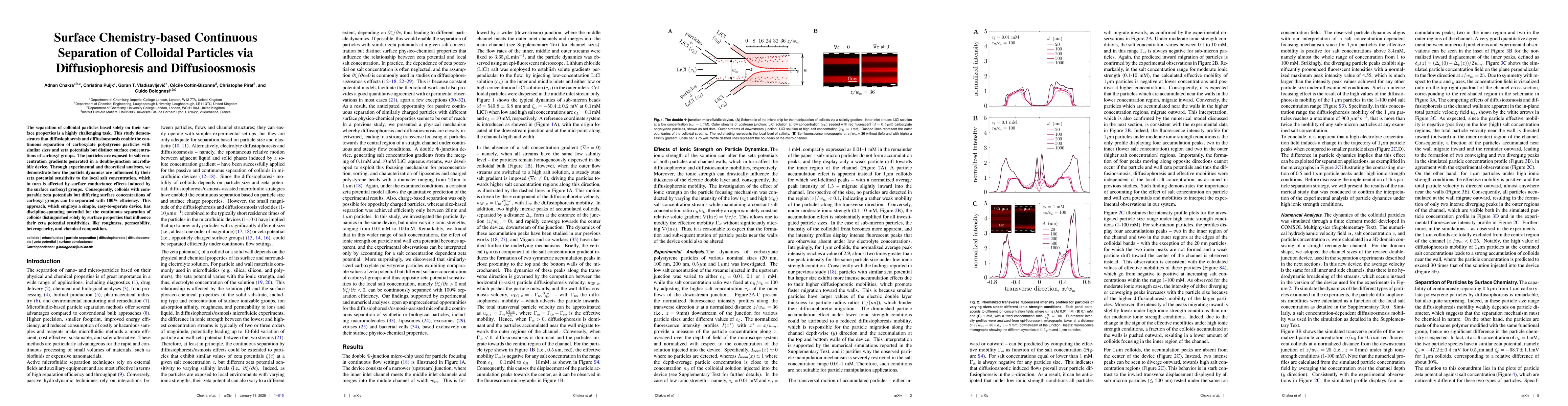 Thumbnail for Surface chemistry-based continuous separation of polystyrene particles
  in a microchannel via diffusiophoresis and diffusioosmosis