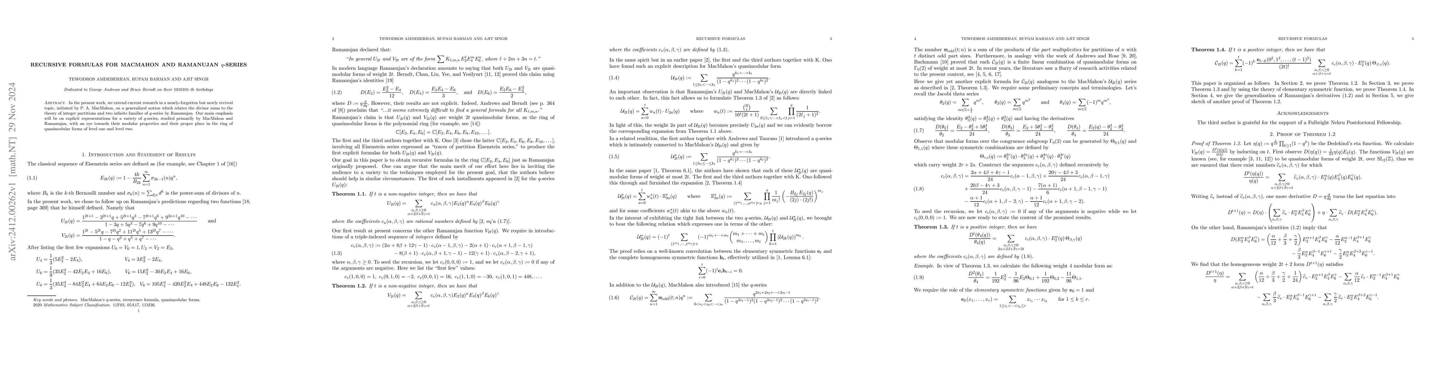Thumbnail for Recursive Formulas for MacMahon and Ramanujan $q$-series