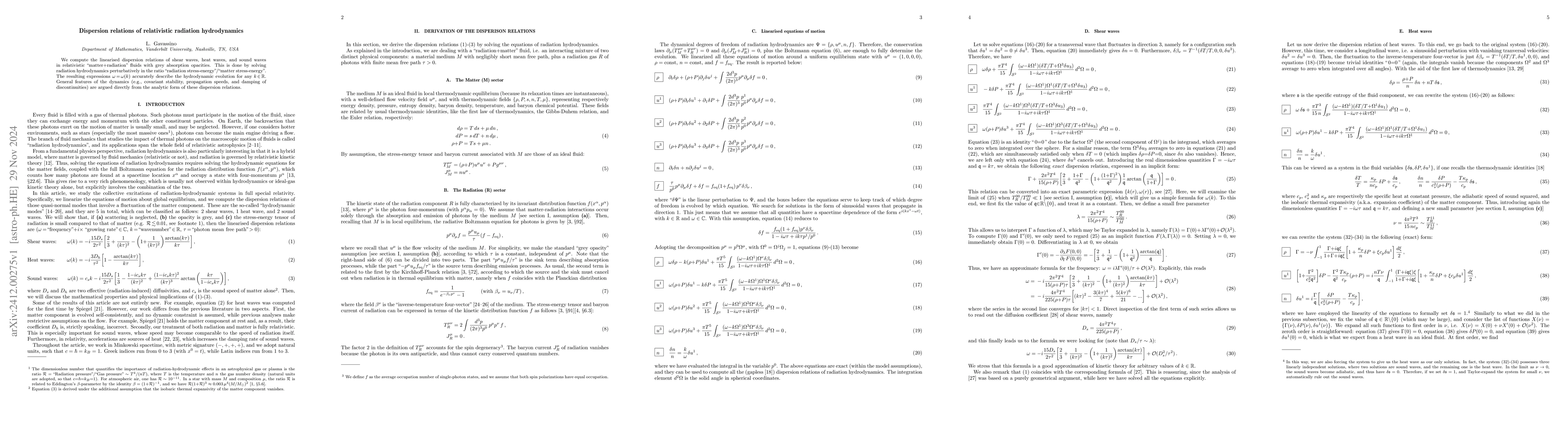 Thumbnail for Dispersion relations of relativistic radiation hydrodynamics
