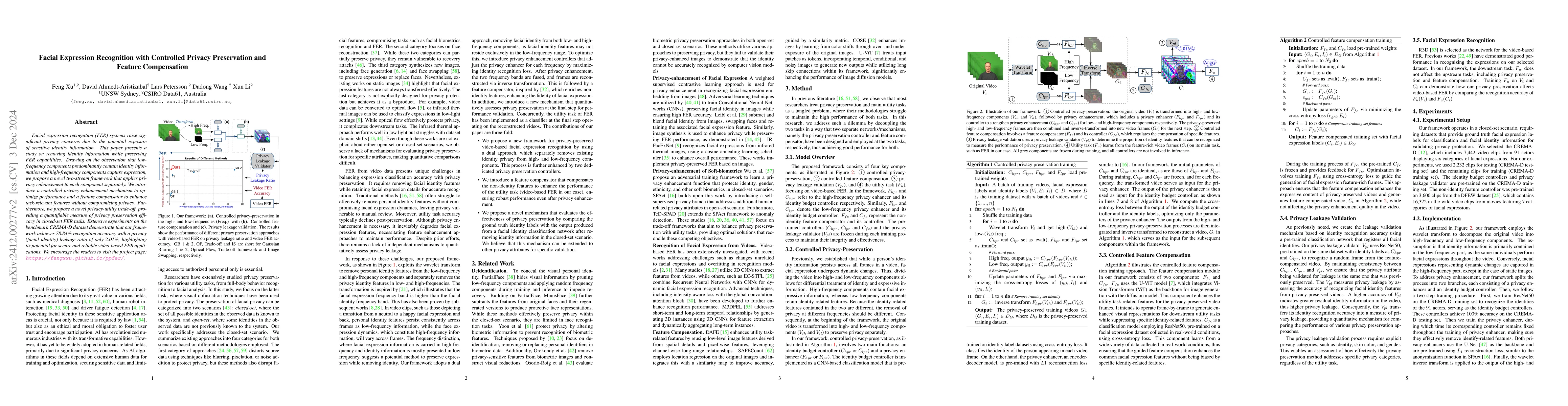 Thumbnail for Facial Expression Recognition with Controlled Privacy Preservation and
  Feature Compensation