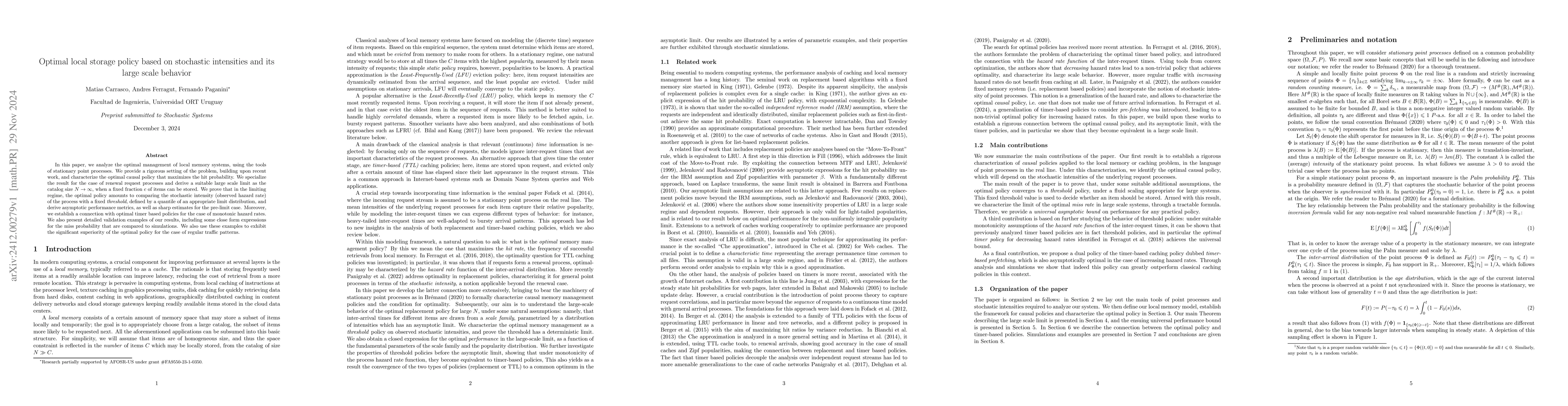 Thumbnail for Optimal local storage policy based on stochastic intensities and its
  large scale behavior