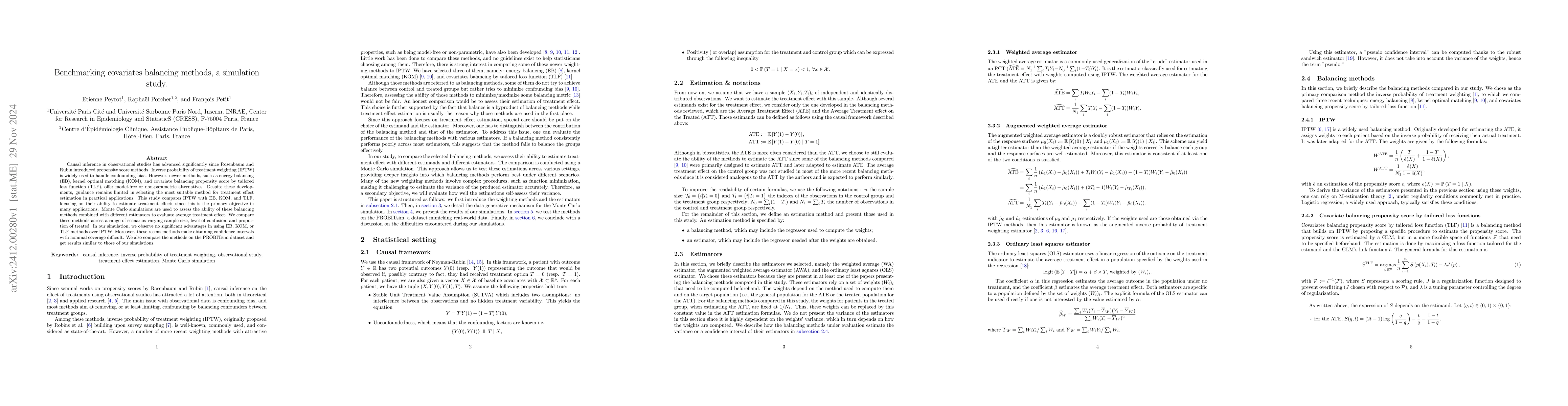 Thumbnail for Benchmarking covariates balancing methods, a simulation study