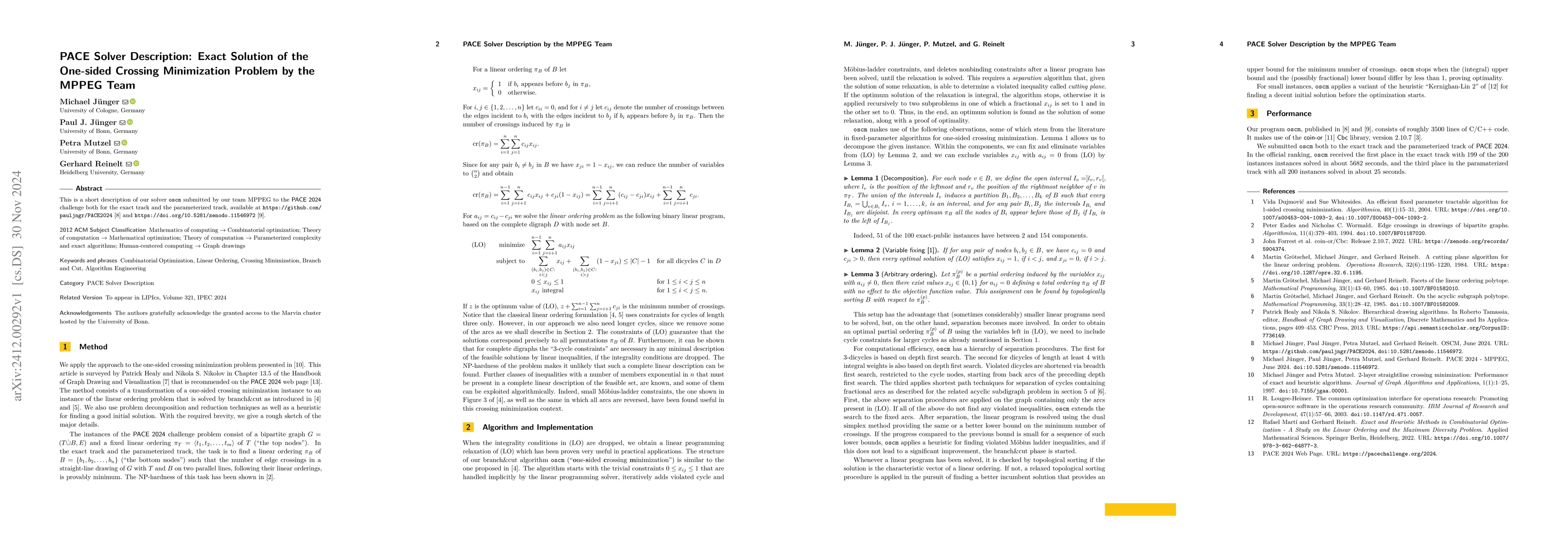 Thumbnail for PACE Solver Description: Exact Solution of the One-sided Crossing
  Minimization Problem by the MPPEG Team