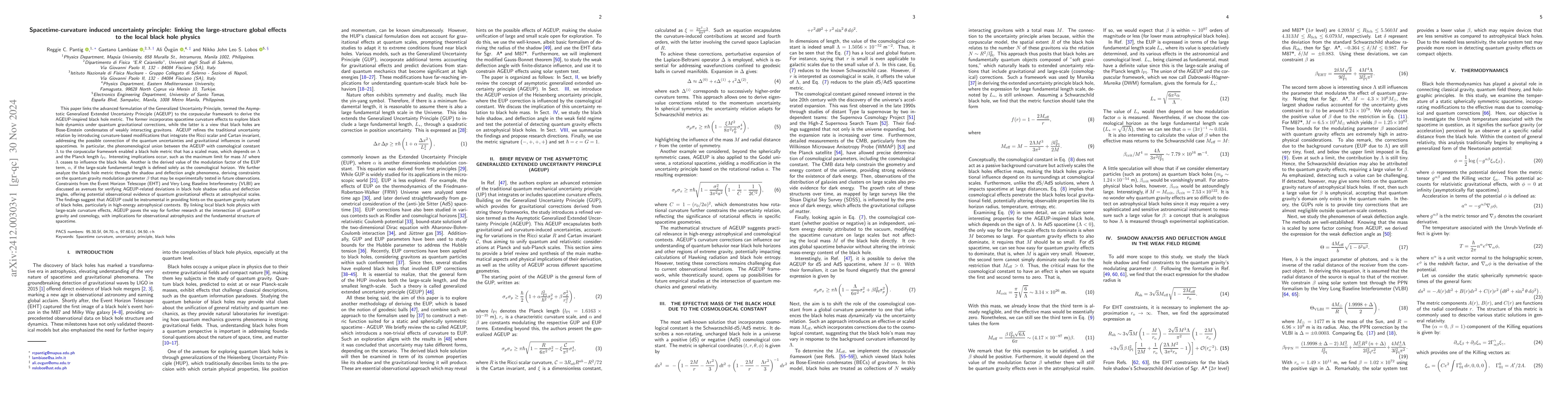 Thumbnail for Spacetime-curvature induced uncertainty principle: linking the
  large-structure global effects to the local black hole physics