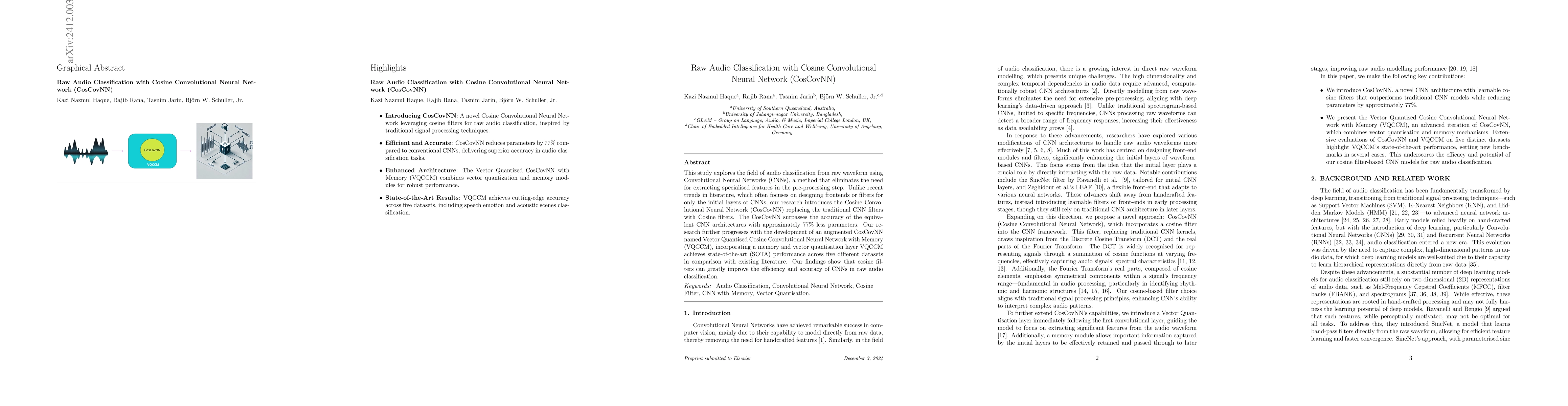 Thumbnail for Raw Audio Classification with Cosine Convolutional Neural Network
  (CosCovNN)
