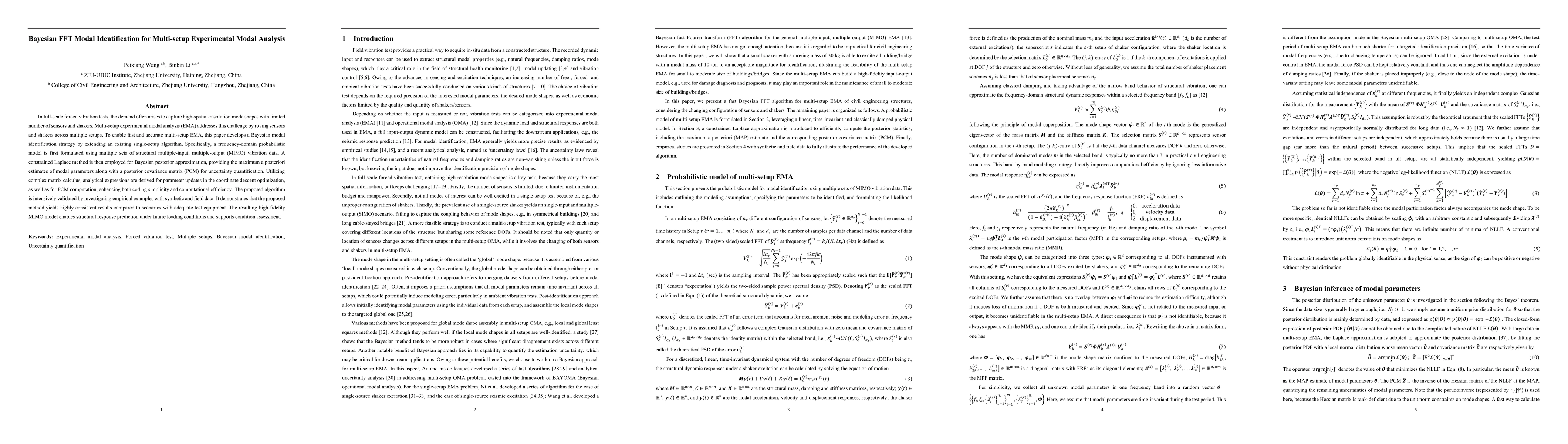 Thumbnail for Bayesian FFT Modal Identification for Multi-setup Experimental Modal
  Analysis