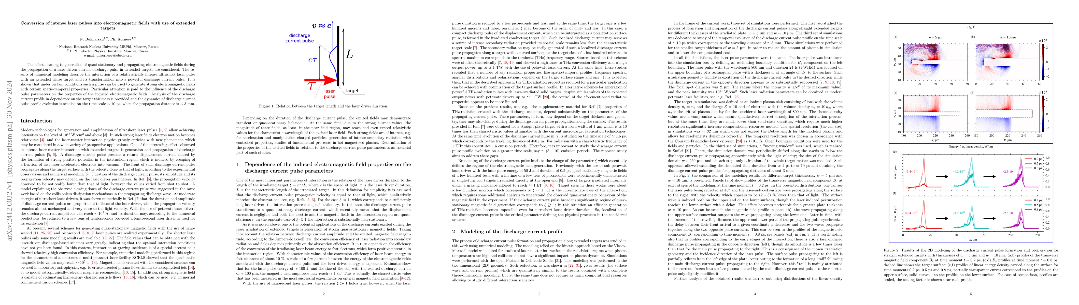 Thumbnail for Conversion of intense laser pulses into electromagnetic fields with use
  of extended targets