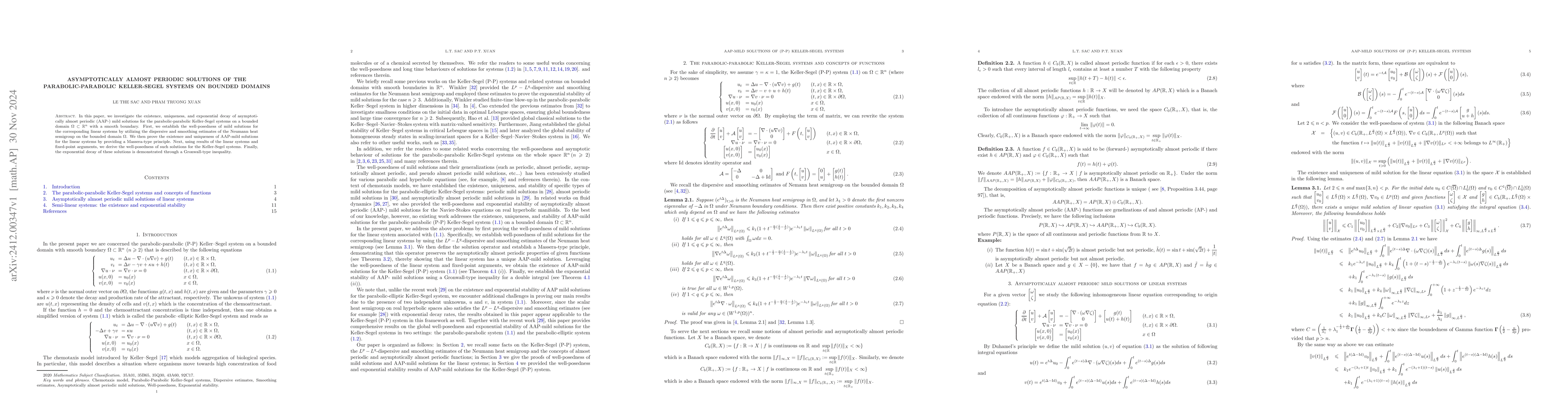 Thumbnail for Asymptotically almost Periodic Solutions of the parabolic-parabolic
  Keller-Segel systems on bounded domains