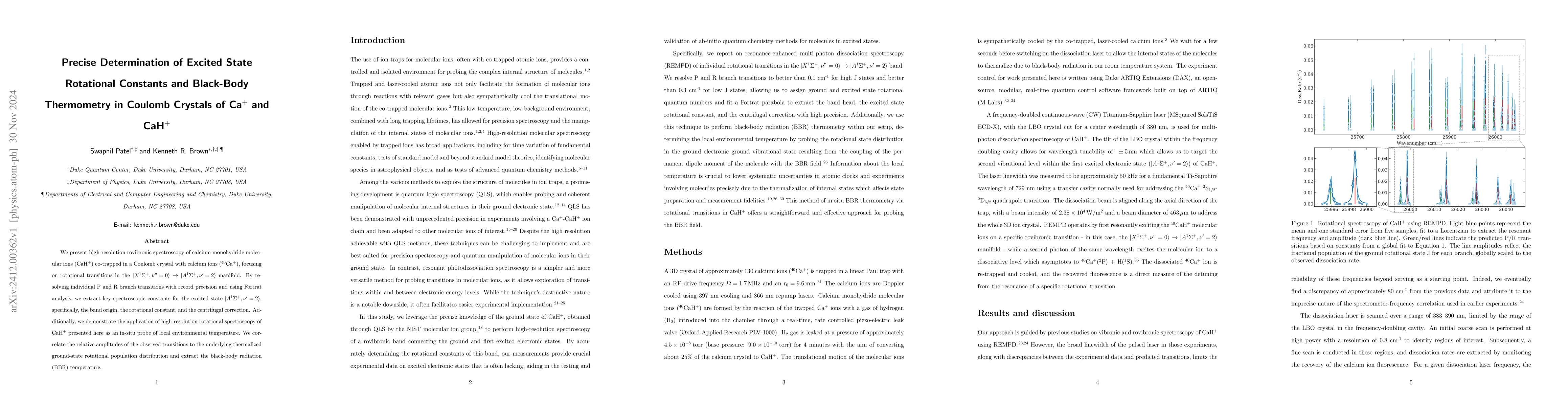Thumbnail for Precise Determination of Excited State Rotational Constants and
  Black-Body Thermometry in Coulomb Crystals of Ca$^+$ and CaH$^+$