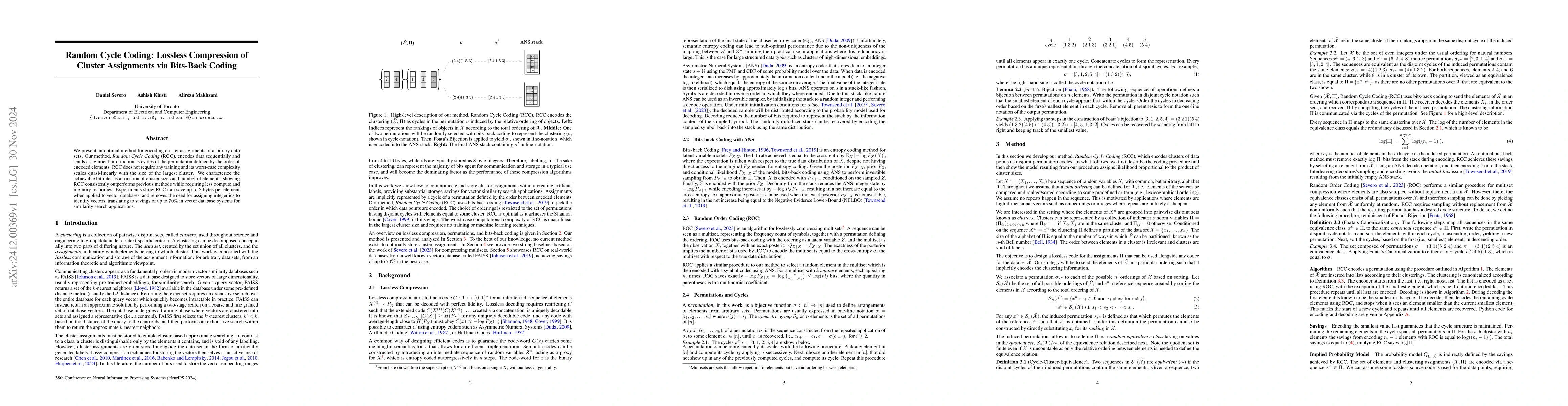 Thumbnail for Random Cycle Coding: Lossless Compression of Cluster Assignments via
  Bits-Back Coding