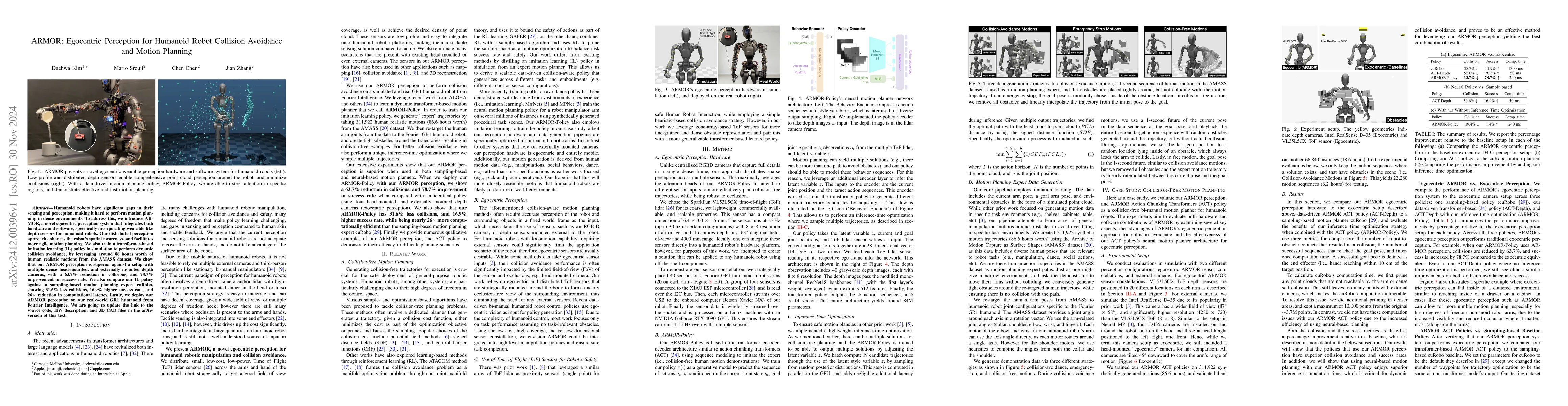 Thumbnail for ARMOR: Egocentric Perception for Humanoid Robot Collision Avoidance and
  Motion Planning