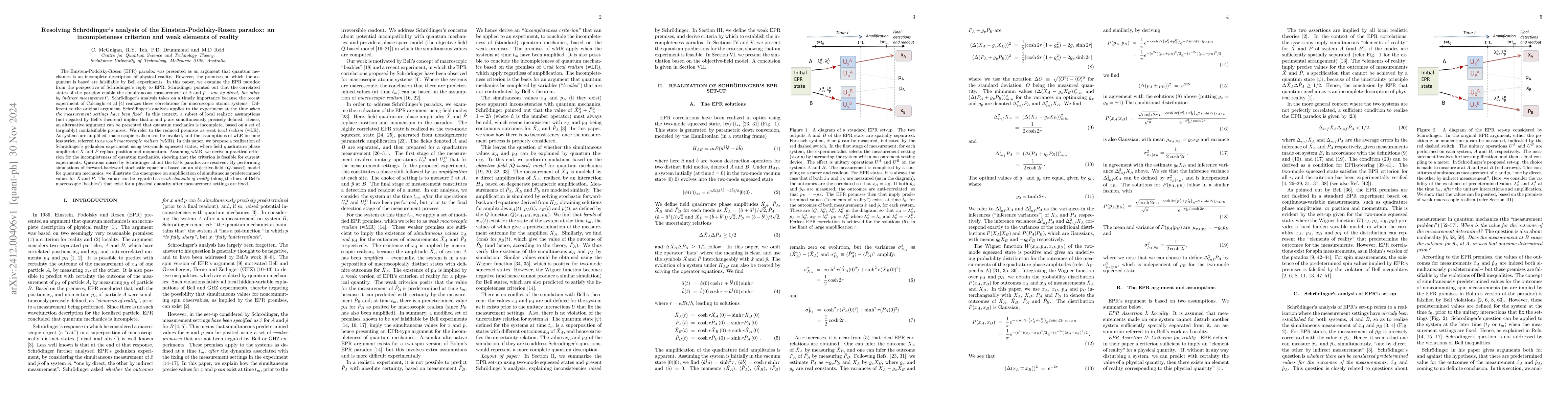 Thumbnail for Resolving Schrödinger's analysis of the Einstein-Podolsky-Rosen
  paradox: an incompleteness criterion and weak elements of reality