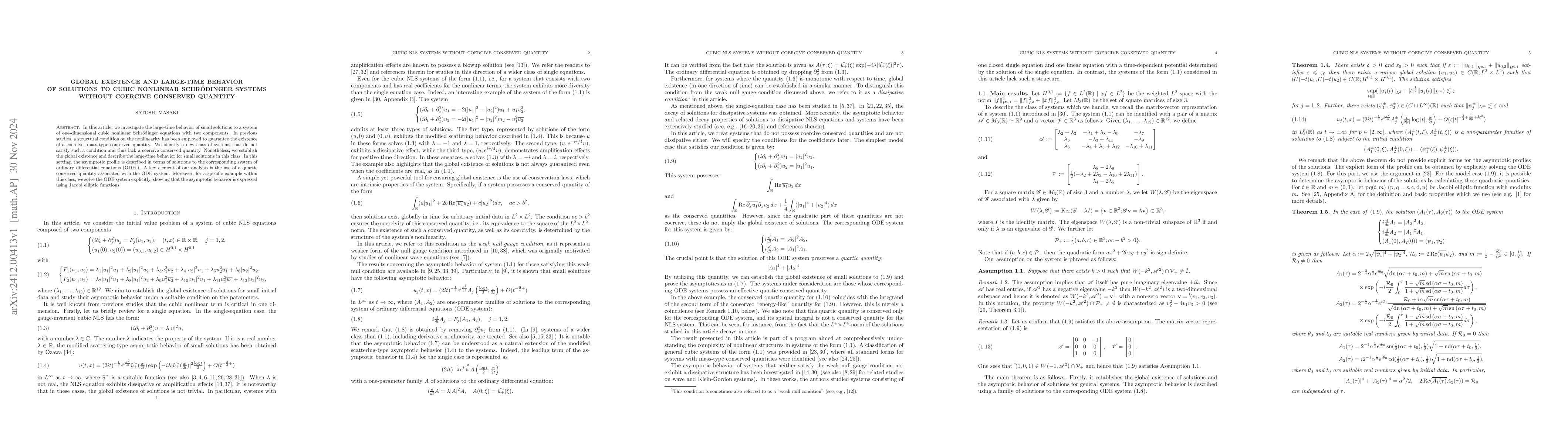 Thumbnail for Global existence and large-time behavior of solutions to cubic nonlinear
  Schrödinger systems without coercive conserved quantity