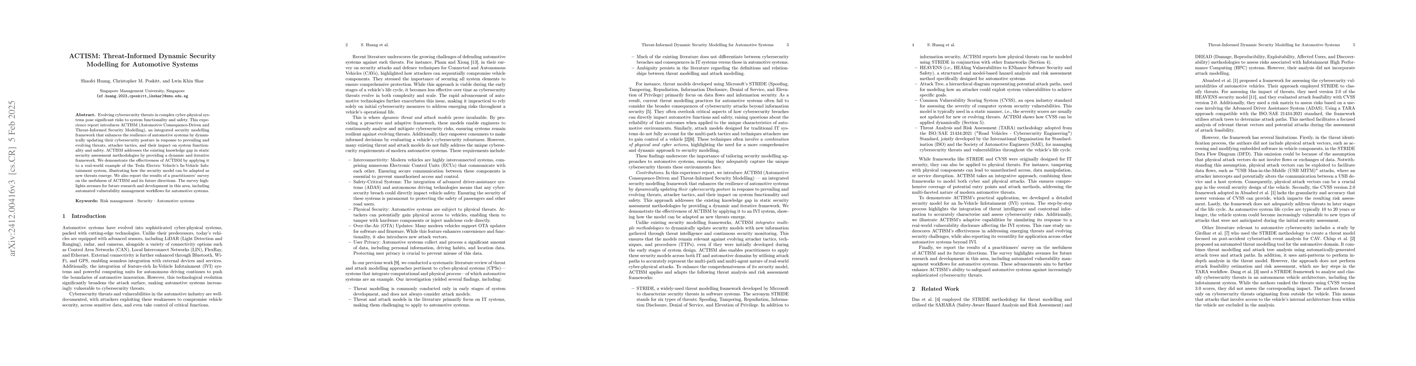 Thumbnail for ACTISM: Threat-informed Dynamic Security Modelling for Automotive
  Systems