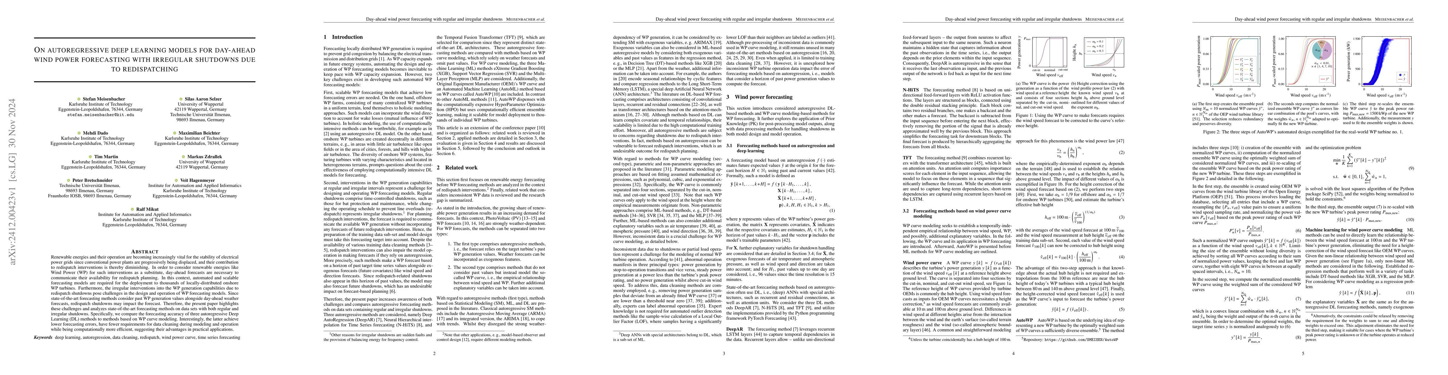 Thumbnail for On autoregressive deep learning models for day-ahead wind power
  forecasting with irregular shutdowns due to redispatching