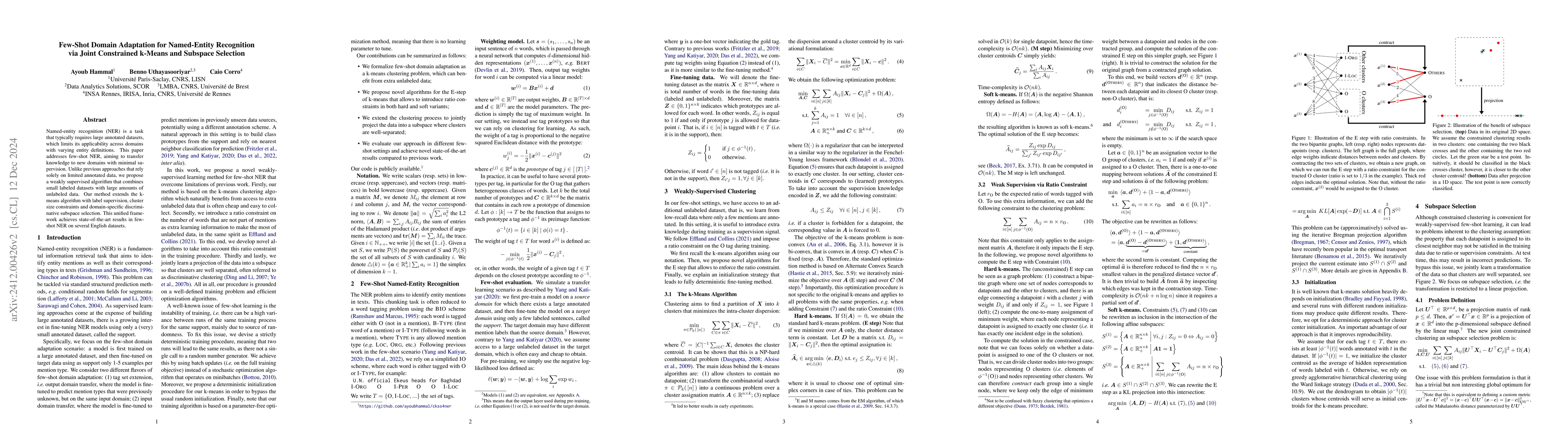 Thumbnail for Few-Shot Domain Adaptation for Named-Entity Recognition via Joint
  Constrained k-Means and Subspace Selection
