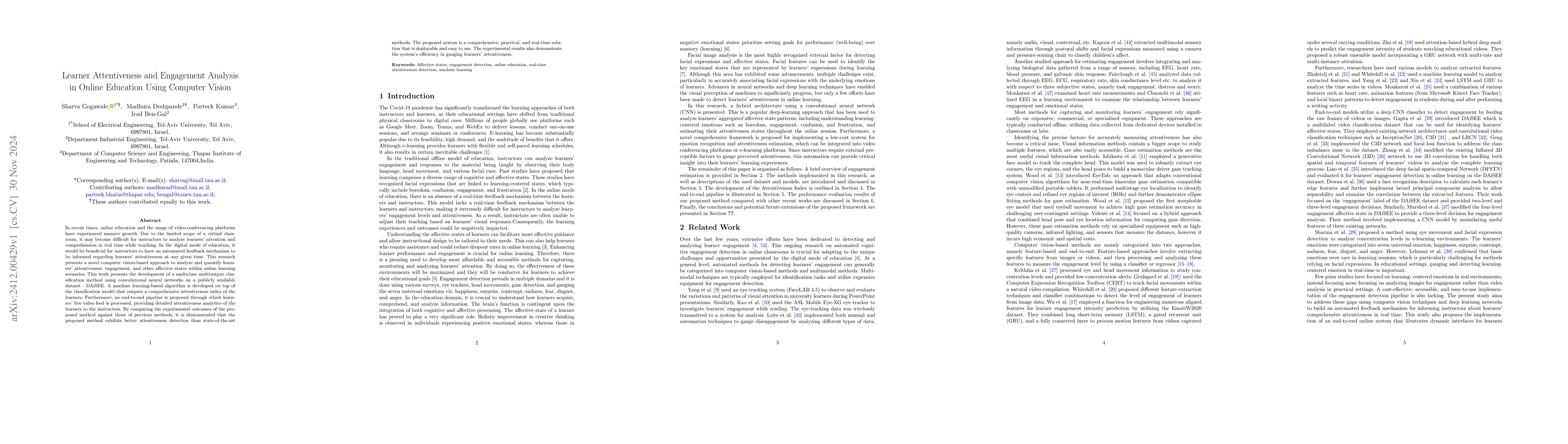 Thumbnail for Learner Attentiveness and Engagement Analysis in Online Education Using
  Computer Vision