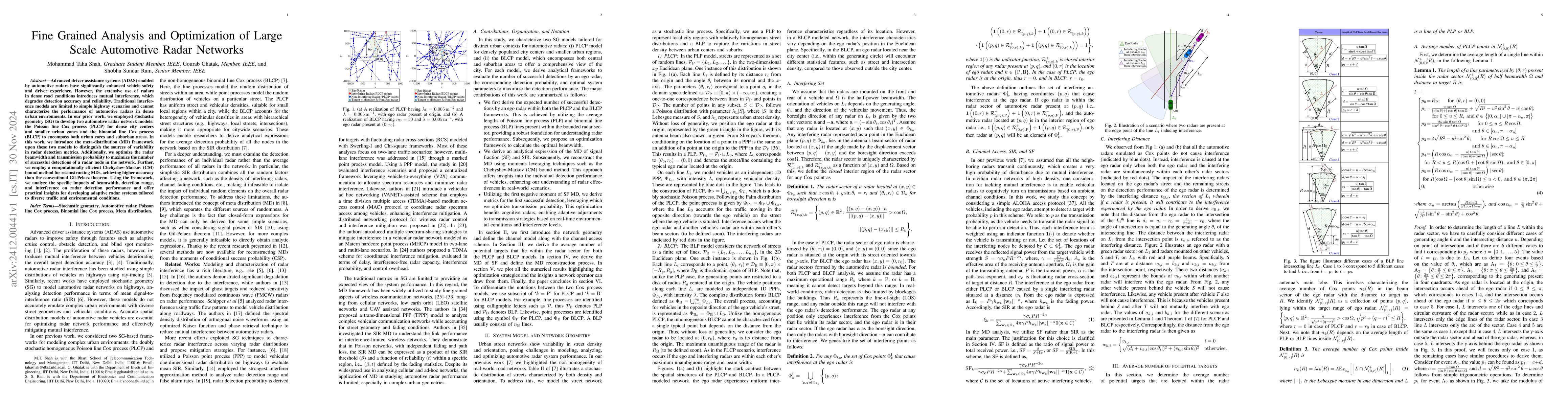 Thumbnail for Fine Grained Analysis and Optimization of Large Scale Automotive Radar
  Networks