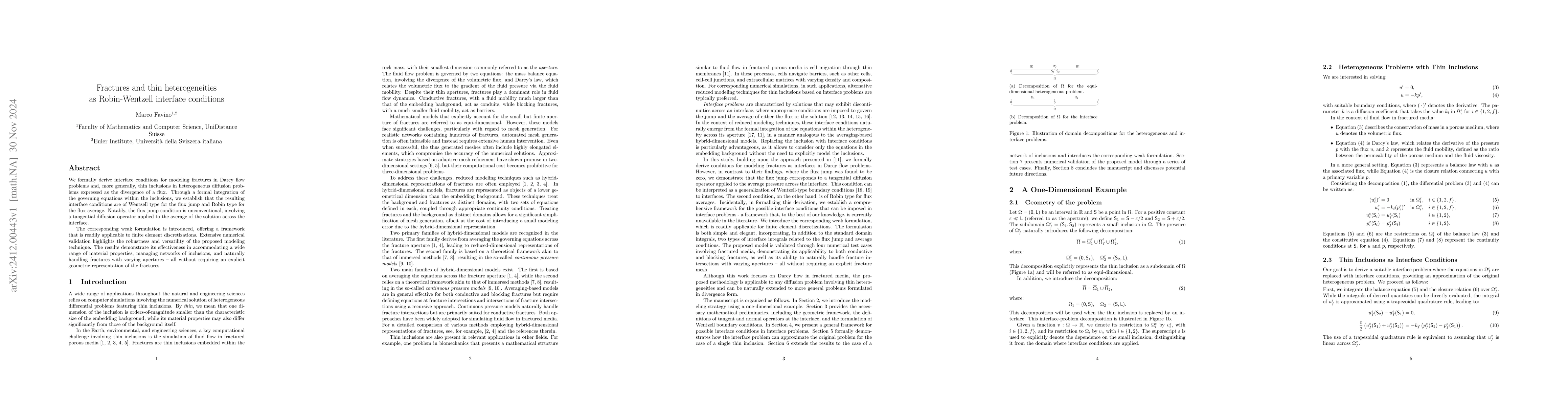 Thumbnail for Fractures and thin heterogeneities as Robin-Wentzell interface
  conditions