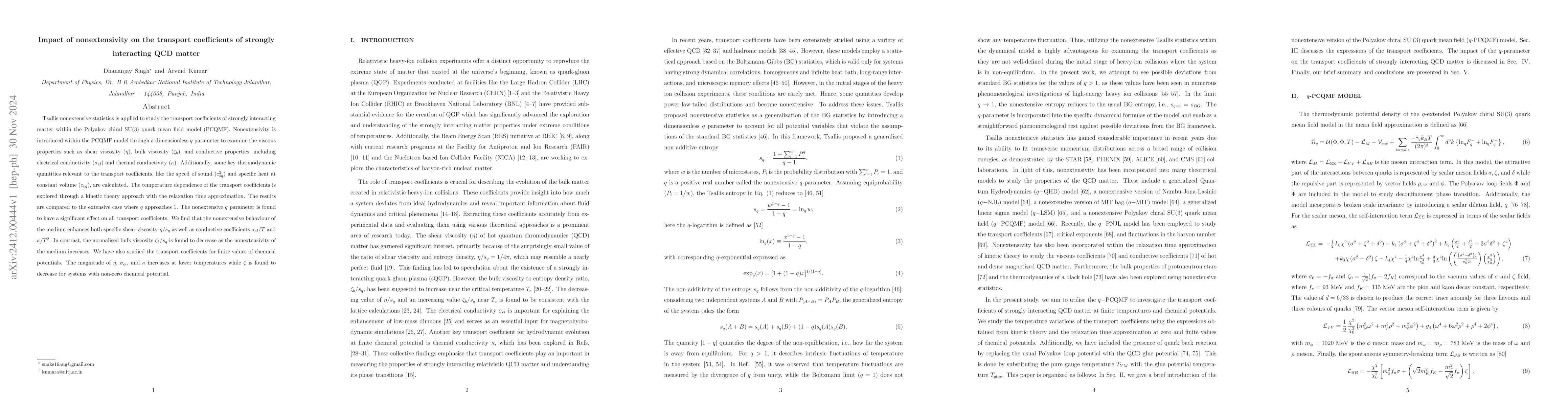 Thumbnail for Impact of nonextensivity on the transport coefficients of strongly
  interacting QCD matter