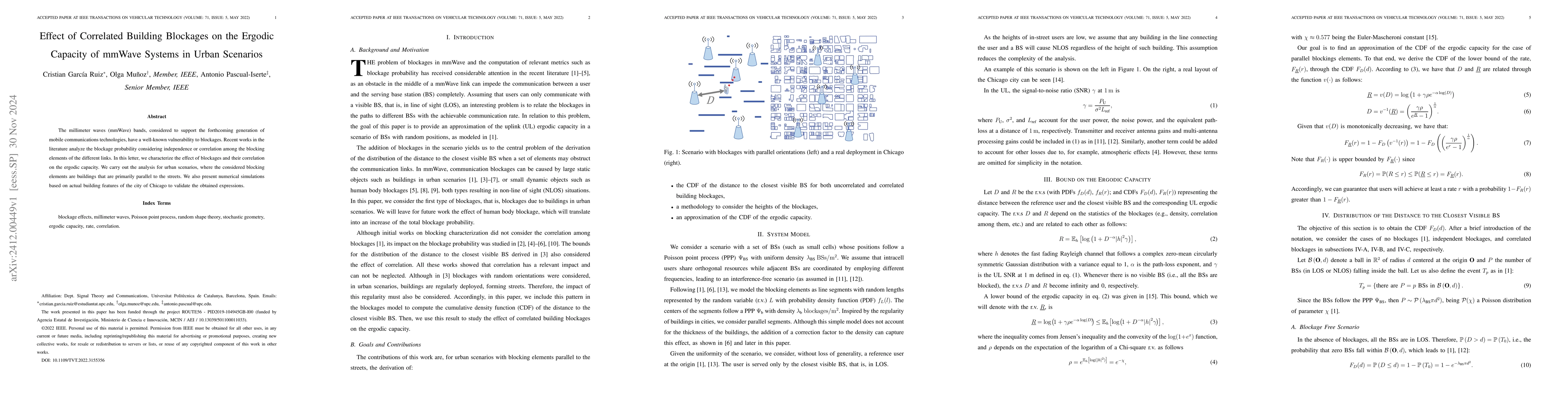 Thumbnail for Effect of Correlated Building Blockages on the Ergodic Capacity of
  mmWave Systems in Urban Scenarios